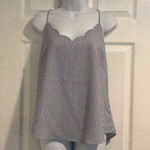 J. CREW Women’s Blue/White Striped Scalloped Nautical Lined Resortwear Top 12